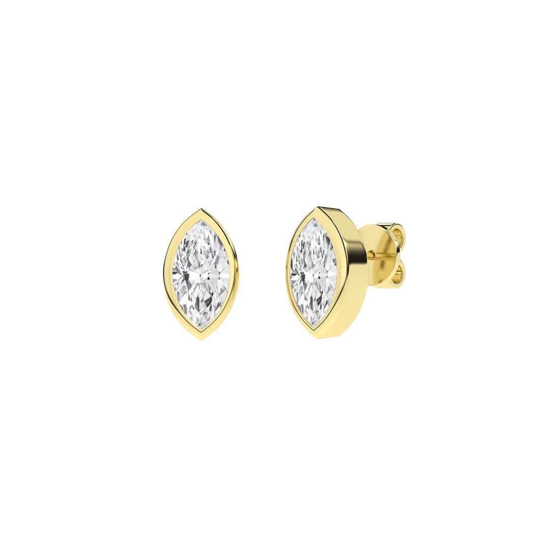 Bezel-Set Solitaire Stud Earrings (Marquise) in 14K Yellow Gold – Silvadi Jewelry Aurora CO