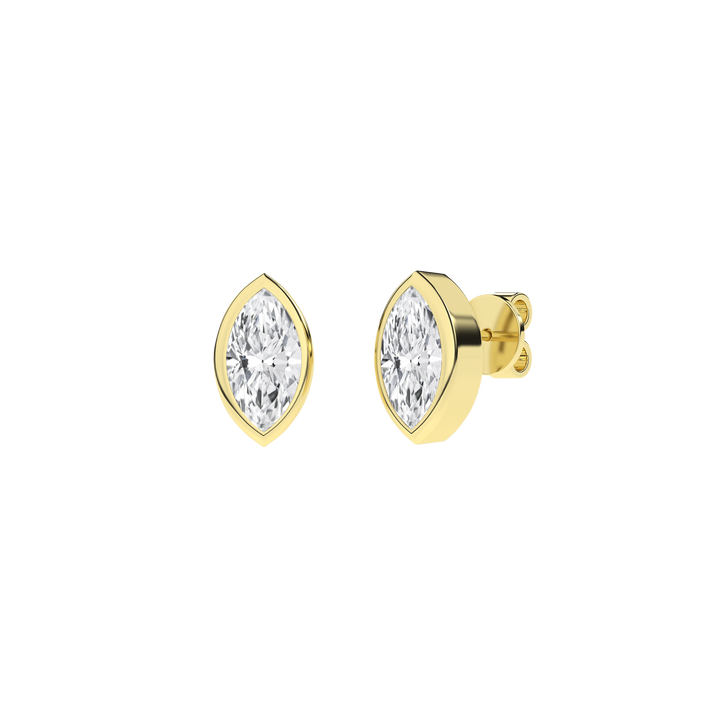 Bezel-Set Solitaire Stud Earrings (Marquise) in 14K Yellow Gold – Silvadi Jewelry Aurora CO