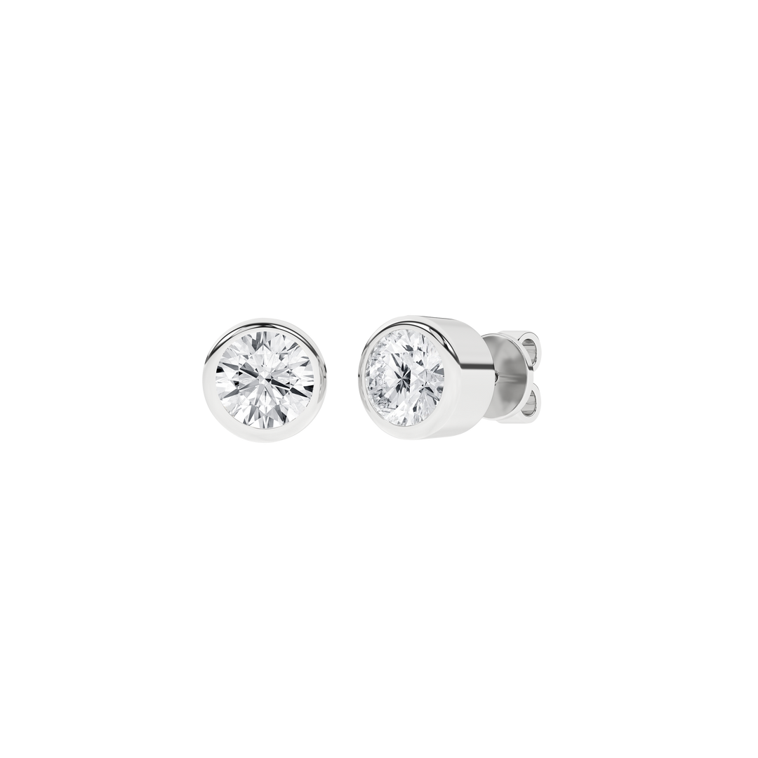 Bezel-Set Solitaire Stud Earrings (Round) in 14K White Gold – Silvadi Jewelry Aurora CO