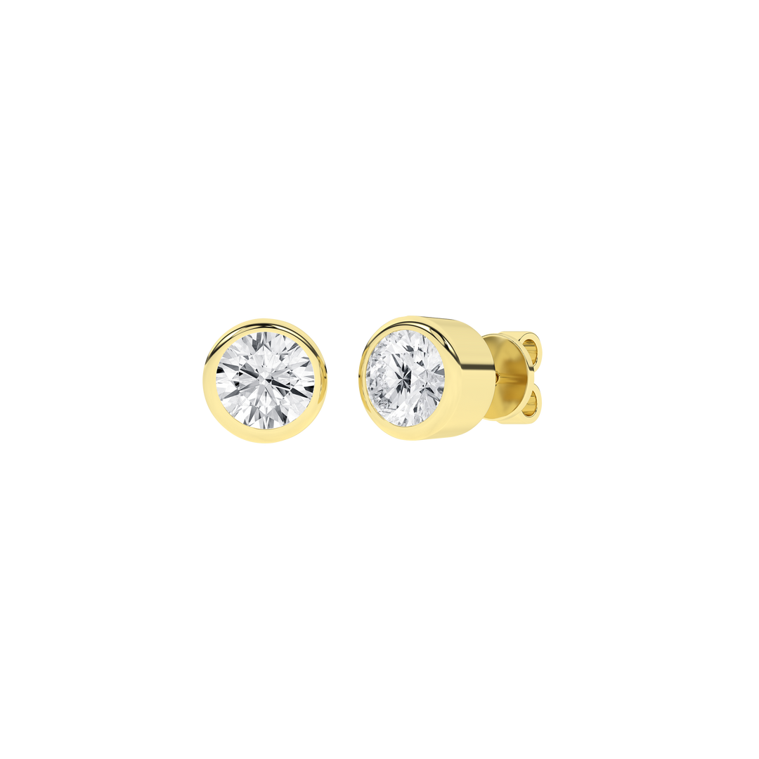 Bezel-Set Solitaire Stud Earrings (Round) in 14K Yellow Gold – Silvadi Jewelry Aurora CO