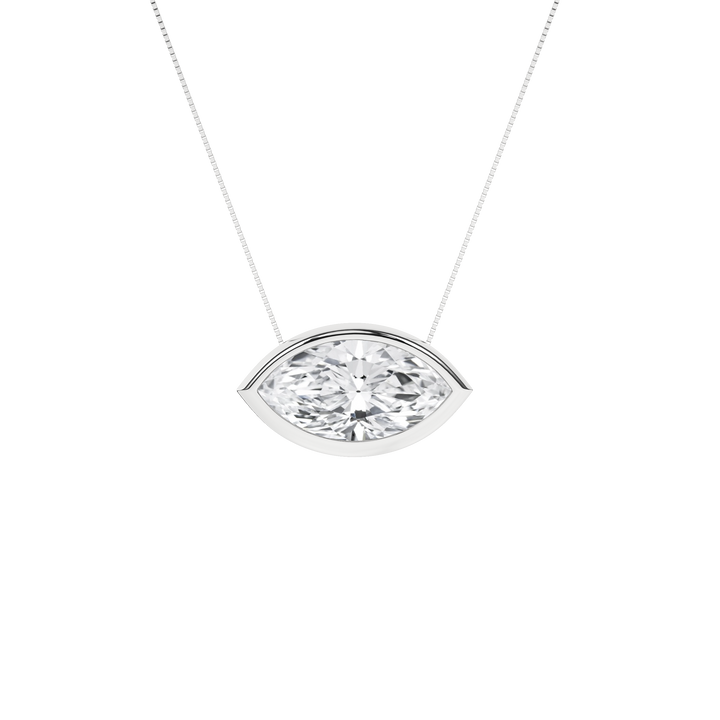 Bezel-Set Lab Grown Diamond Marquise Solitaire Pendant in 14K White Gold – Silvadi Jewelry Aurora CO