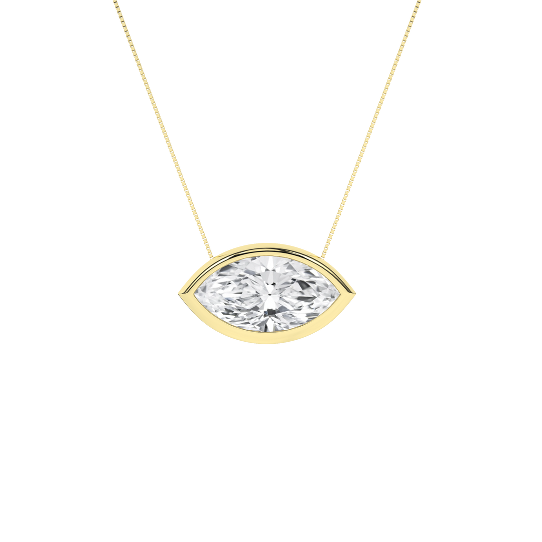 Bezel-Set Lab Grown Diamond Marquise Solitaire Pendant in 14K Yellow Gold – Silvadi Jewelry Aurora CO