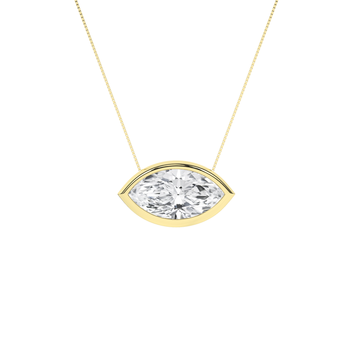 Bezel-Set Lab Grown Diamond Marquise Solitaire Pendant in 14K Yellow Gold – Silvadi Jewelry Aurora CO
