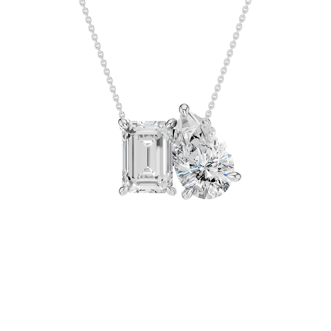 Toi et Moi Pear Shaped Diamond Pendant (Pear & Emerald) in 14K White Gold – Silvadi Jewelry Aurora CO