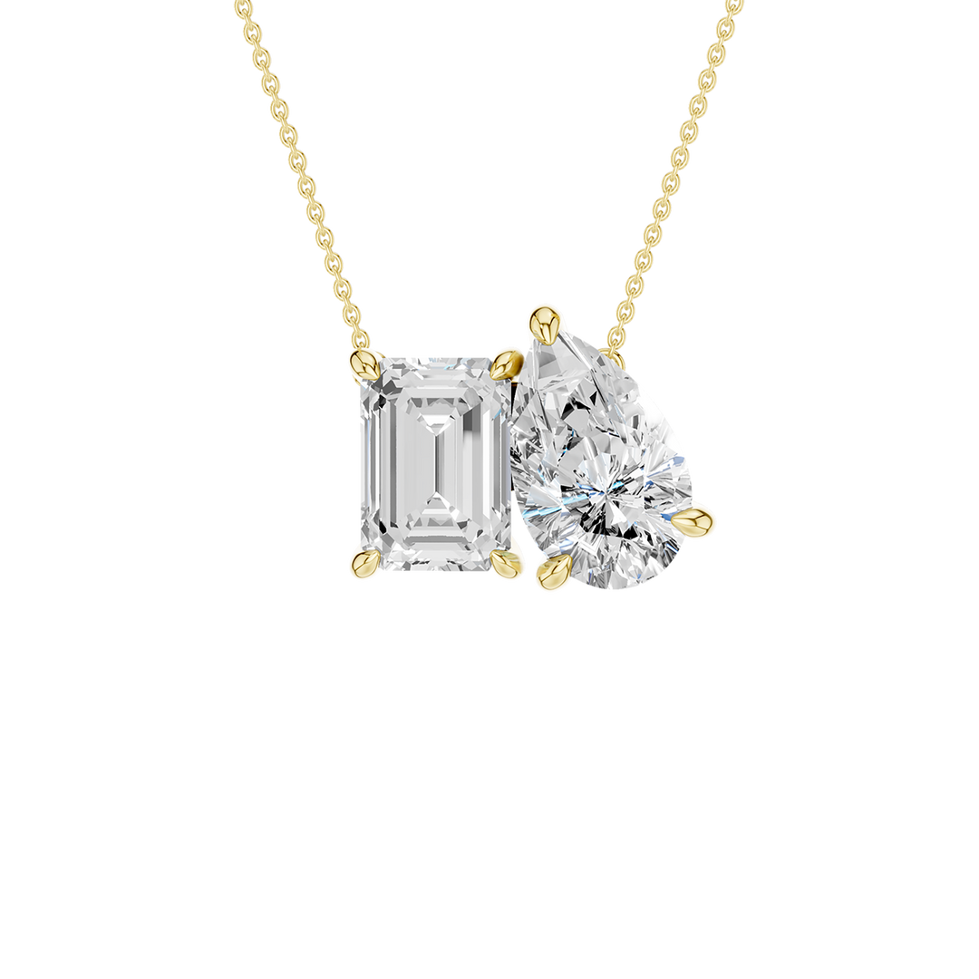 Toi et Moi Pear Shaped Diamond Pendant (Pear & Emerald) in 14K Yellow Gold – Silvadi Jewelry Aurora CO