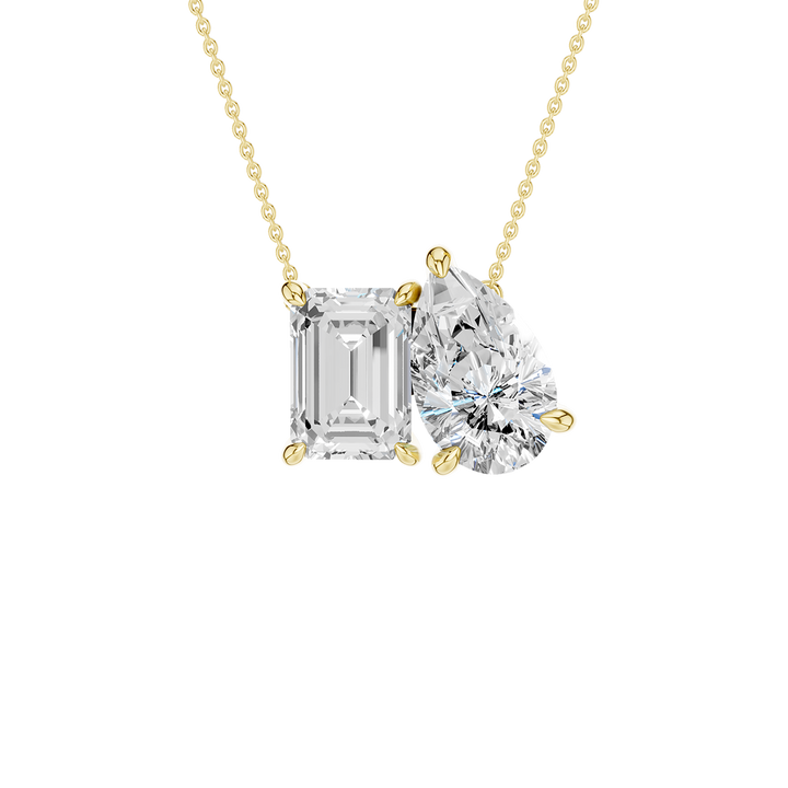 Toi et Moi Pear Shaped Diamond Pendant (Pear & Emerald) in 14K Yellow Gold – Silvadi Jewelry Aurora CO