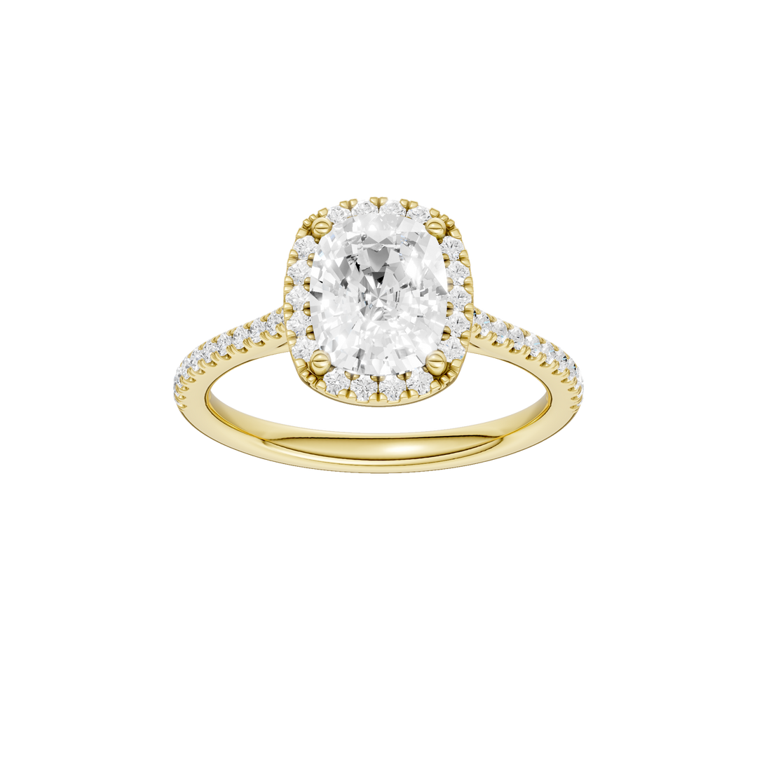 Petite Halo/Cathedral Engagement Ring (Elongated Cushion) in 14K Yellow Gold – Silvadi Jewelry Aurora CO