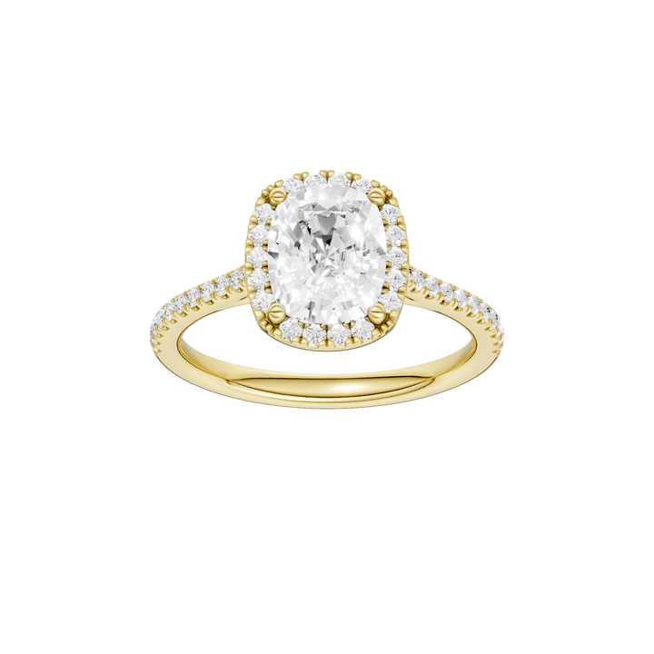 Petite Halo/Cathedral Engagement Ring (Elongated Cushion) in 14K Yellow Gold – Silvadi Jewelry Aurora CO