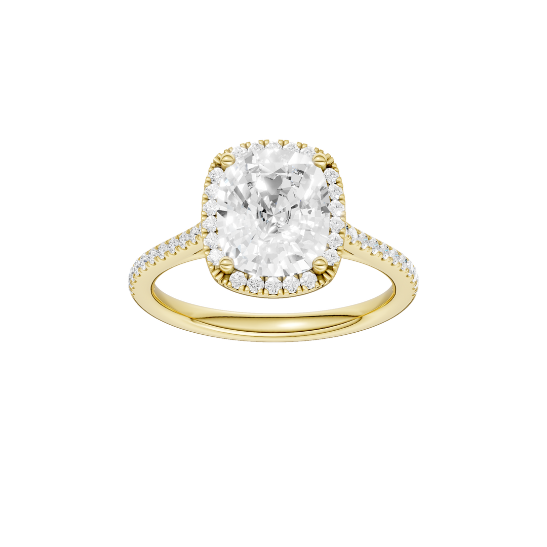 Petite Halo/Cathedral Engagement Ring (Elongated Cushion) in 14K Yellow Gold – Silvadi Jewelry Aurora CO