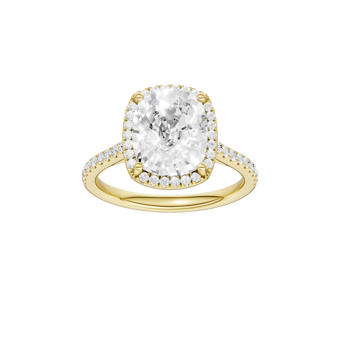 Petite Halo/Cathedral Engagement Ring (Elongated Cushion) in 14K Yellow Gold – Silvadi Jewelry Aurora CO