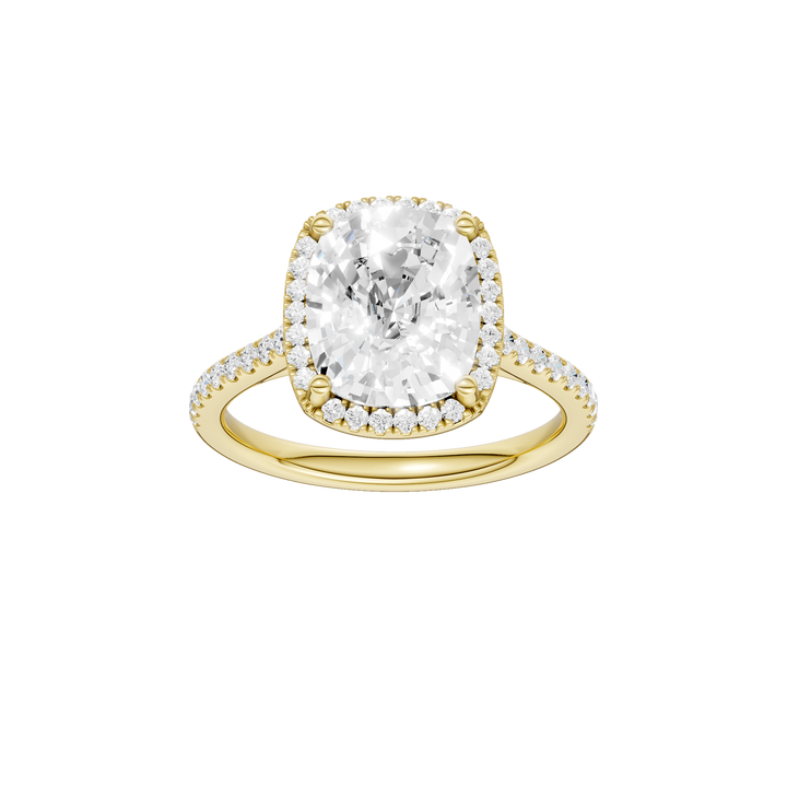 Petite Halo/Cathedral Engagement Ring (Elongated Cushion) in 14K Yellow Gold – Silvadi Jewelry Aurora CO