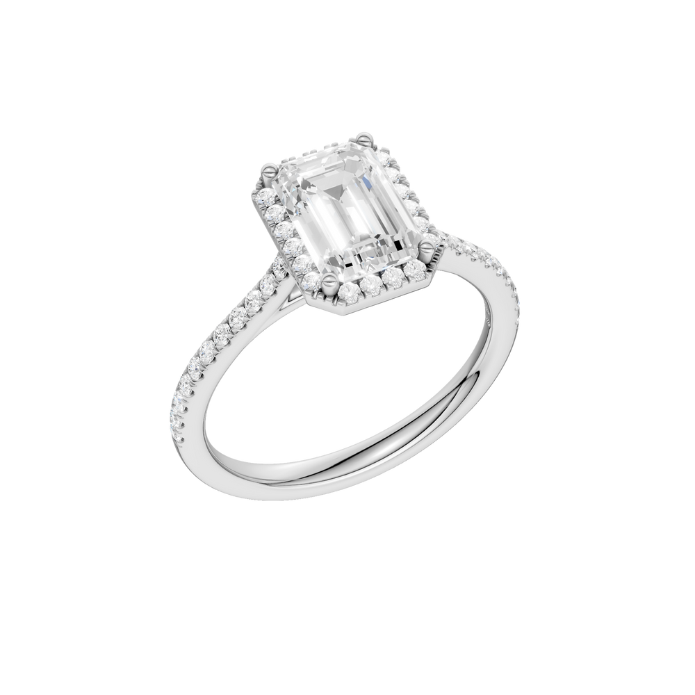 Petite Halo/Cathedral Engagement Ring (Emerald) in 14K White Gold – Silvadi Jewelry Aurora CO