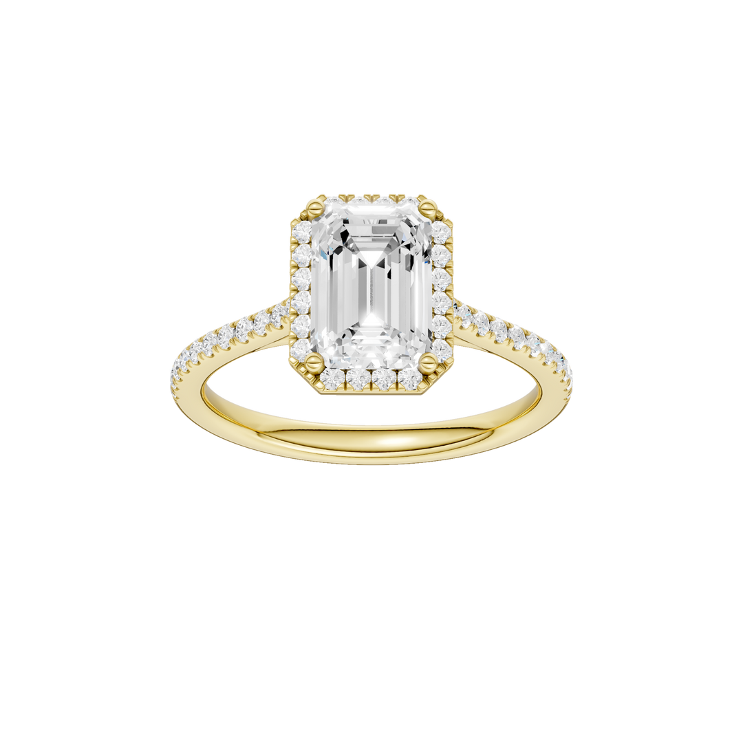 Petite Halo/Cathedral Engagement Ring (Emerald) in 14K Yellow Gold – Silvadi Jewelry Aurora CO