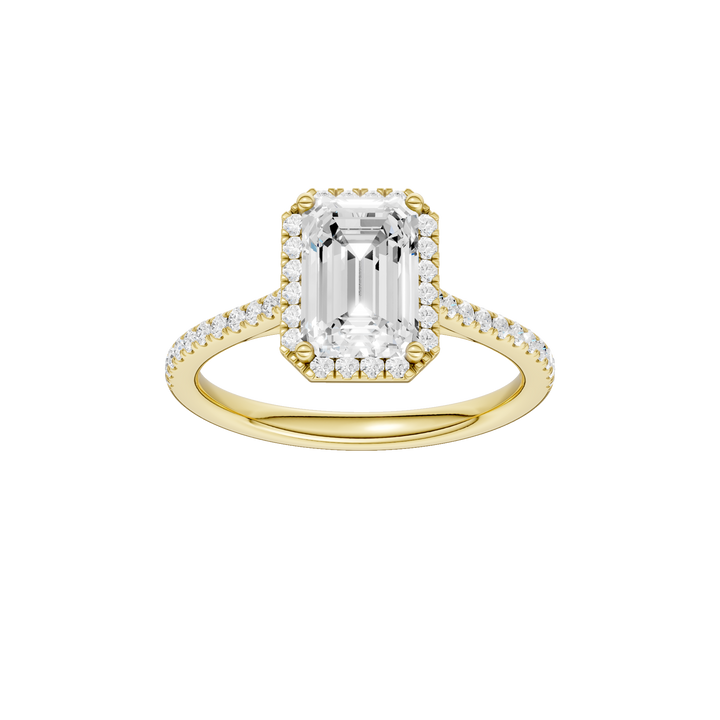 Petite Halo/Cathedral Engagement Ring (Emerald) in 14K Yellow Gold – Silvadi Jewelry Aurora CO