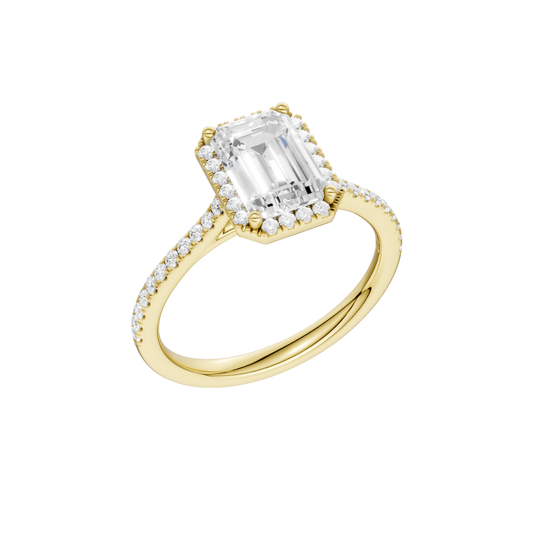 Petite Halo/Cathedral Engagement Ring (Emerald) in 14K Yellow Gold – Silvadi Jewelry Aurora CO