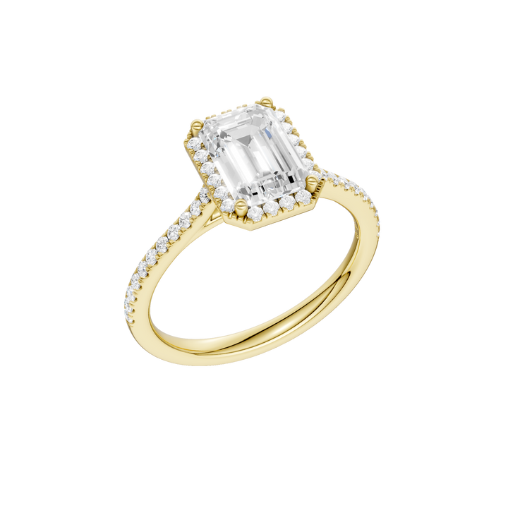 Petite Halo/Cathedral Engagement Ring (Emerald) in 14K Yellow Gold – Silvadi Jewelry Aurora CO