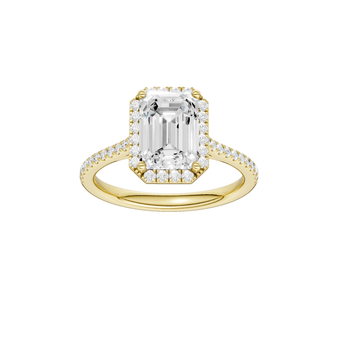 Petite Halo/Cathedral Engagement Ring (Emerald) in 14K Yellow Gold – Silvadi Jewelry Aurora CO