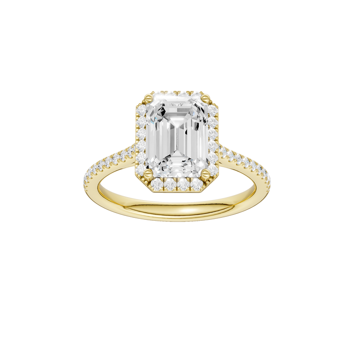 Petite Halo/Cathedral Engagement Ring (Emerald) in 14K Yellow Gold – Silvadi Jewelry Aurora CO