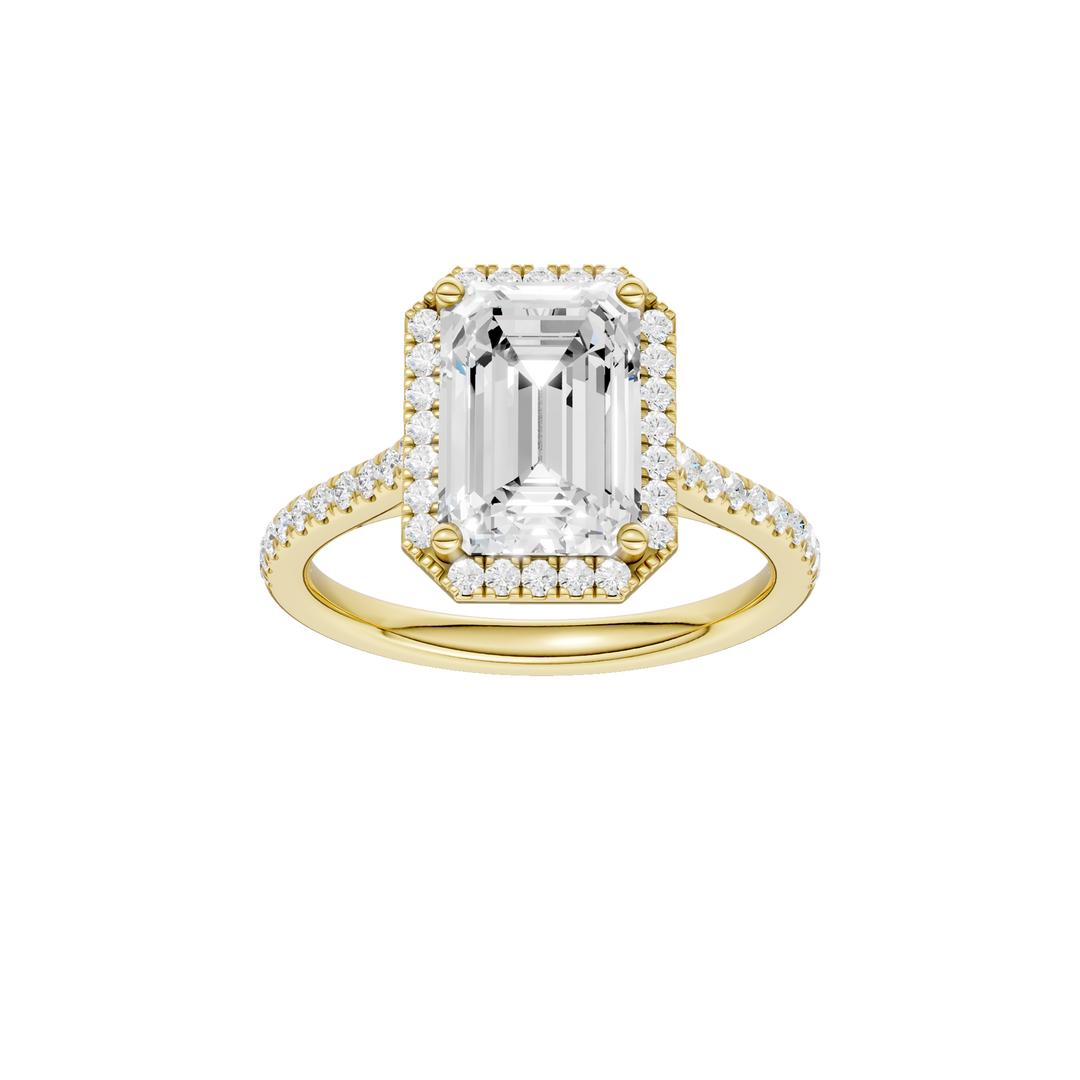 Petite Halo/Cathedral Engagement Ring (Emerald) in 14K Yellow Gold – Silvadi Jewelry Aurora CO