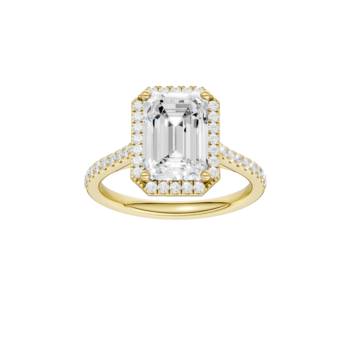 Petite Halo/Cathedral Engagement Ring (Emerald) in 14K Yellow Gold – Silvadi Jewelry Aurora CO
