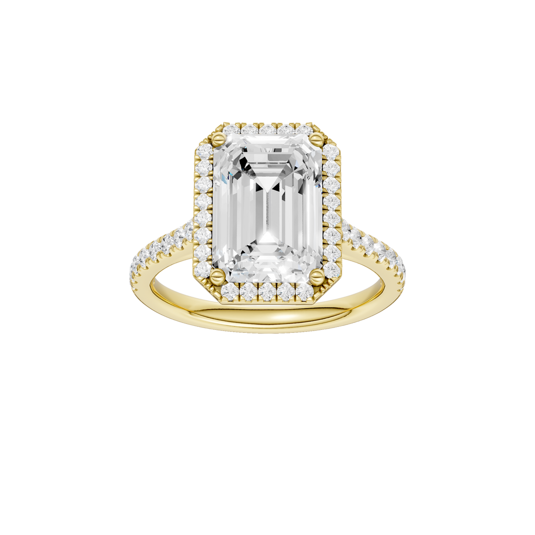 Petite Halo/Cathedral Engagement Ring (Emerald) in 14K Yellow Gold – Silvadi Jewelry Aurora CO