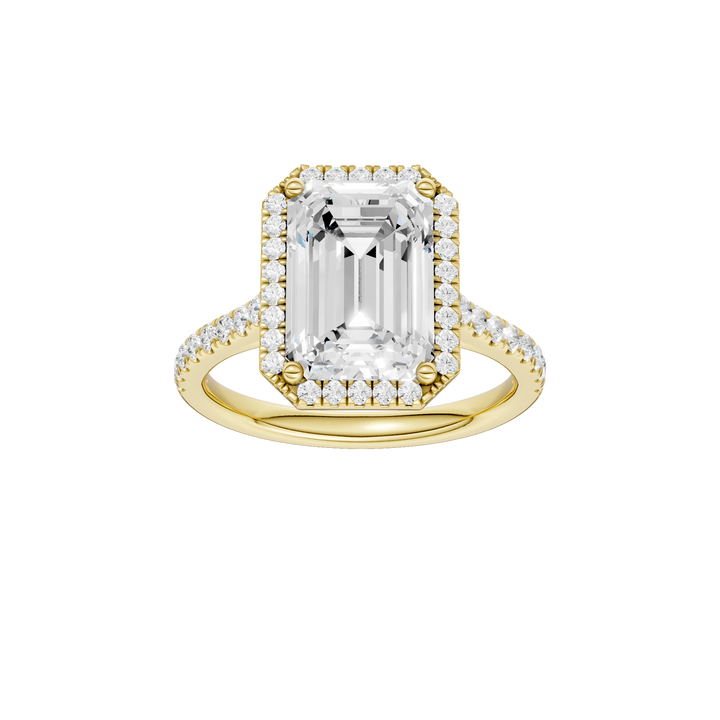 Petite Halo/Cathedral Engagement Ring (Emerald) in 14K Yellow Gold – Silvadi Jewelry Aurora CO