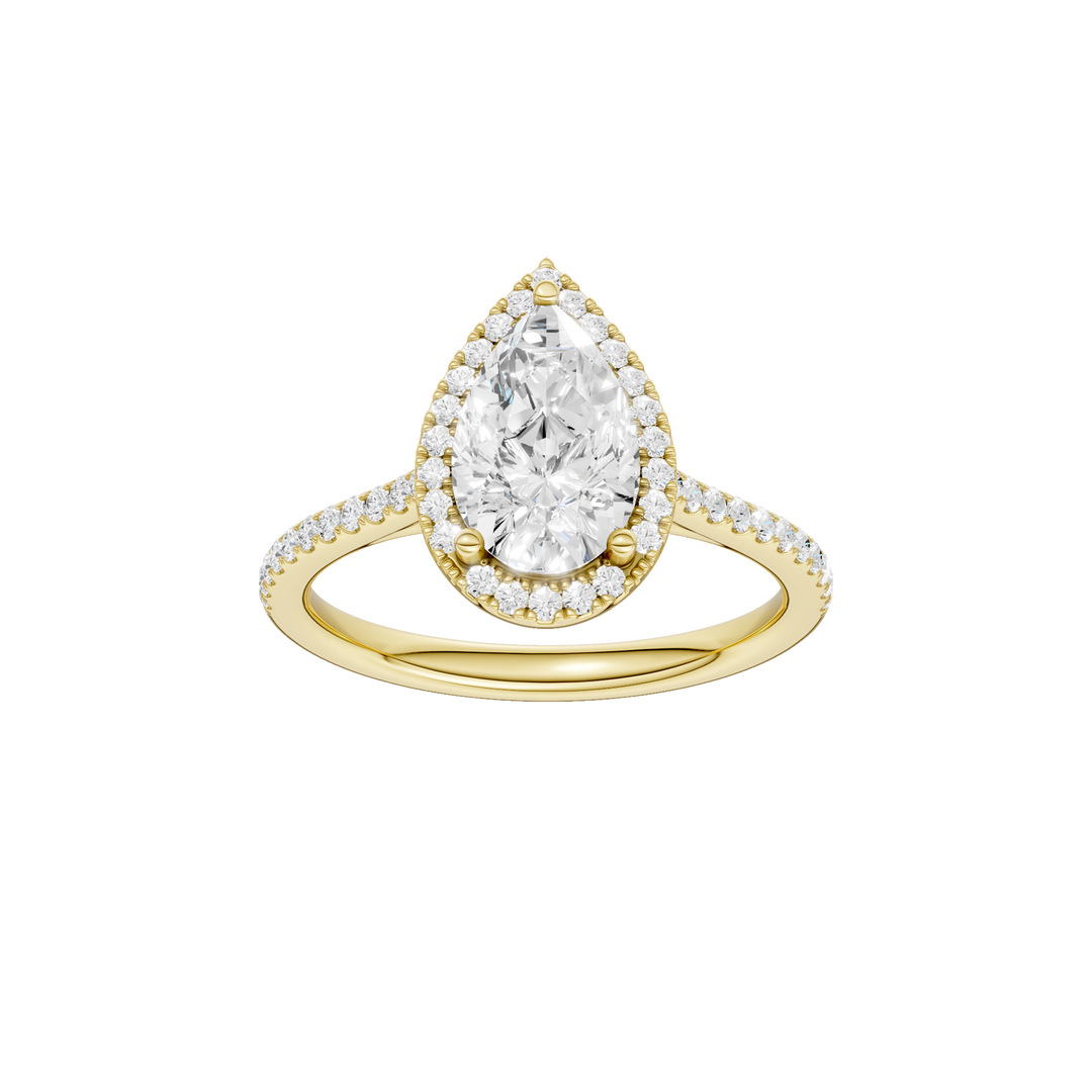 Petite Halo/Cathedral Engagement Ring (Pear) in 14K Yellow Gold – Silvadi Jewelry Aurora CO