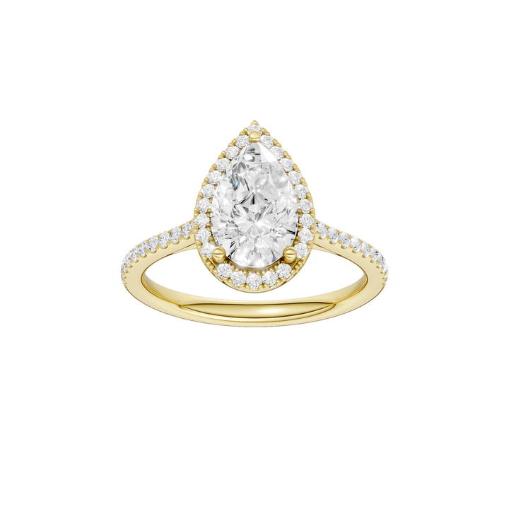 Petite Halo/Cathedral Engagement Ring (Pear) in 14K Yellow Gold – Silvadi Jewelry Aurora CO