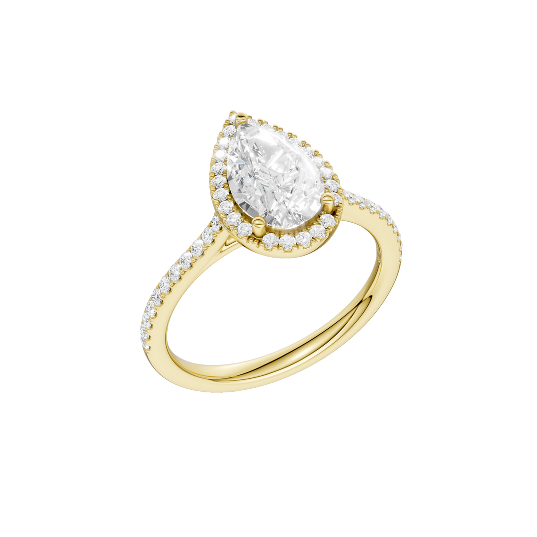 Petite Halo/Cathedral Engagement Ring (Pear) in 14K Yellow Gold – Silvadi Jewelry Aurora CO