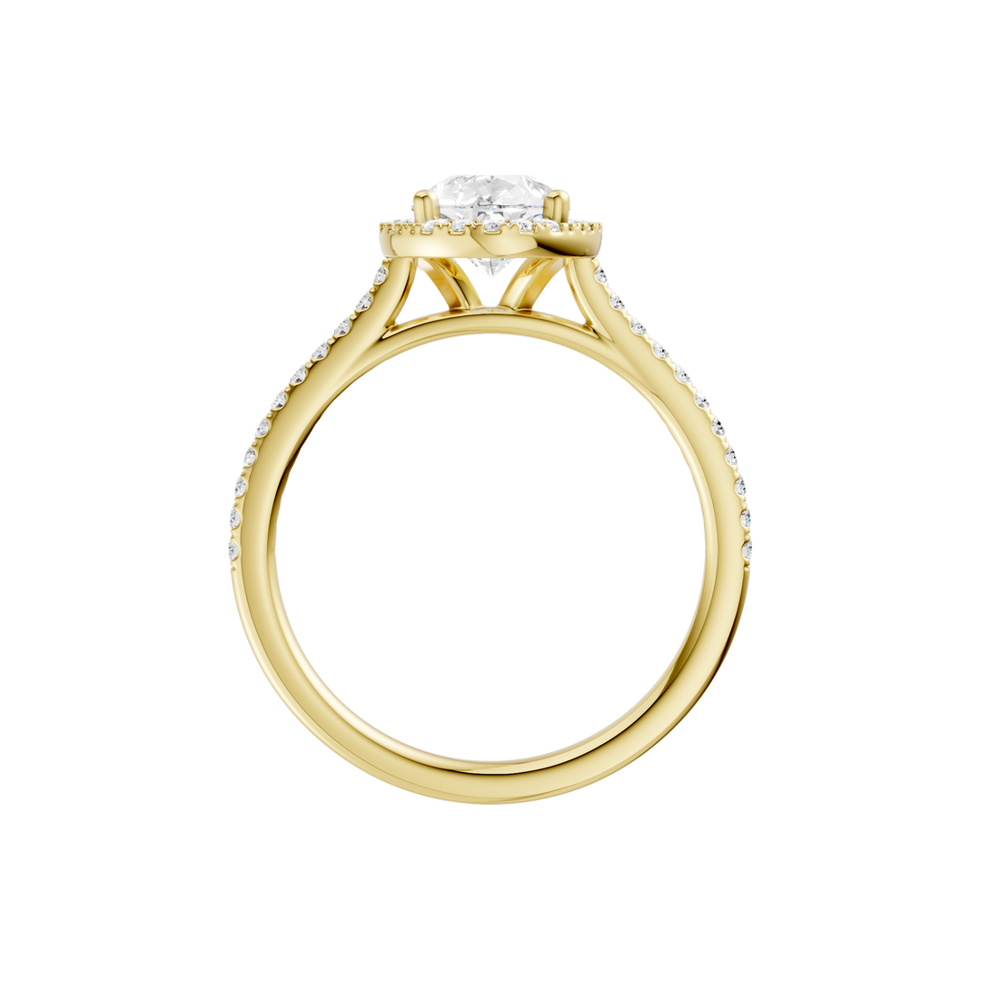 Petite Halo/Cathedral Engagement Ring (Pear) in 14K Yellow Gold – Silvadi Jewelry Aurora CO
