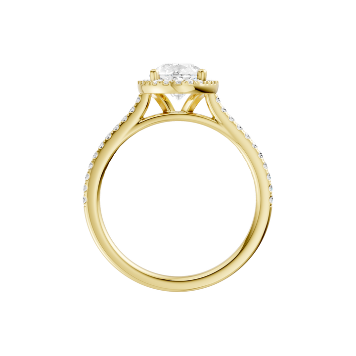 Petite Halo/Cathedral Engagement Ring (Pear) in 14K Yellow Gold – Silvadi Jewelry Aurora CO