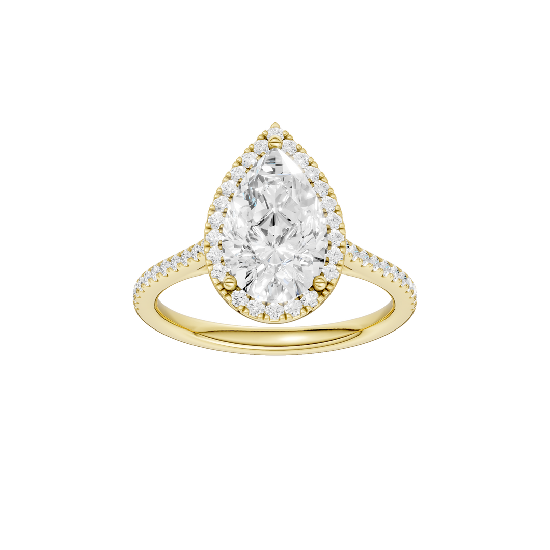 Petite Halo/Cathedral Engagement Ring (Pear) in 14K Yellow Gold – Silvadi Jewelry Aurora CO