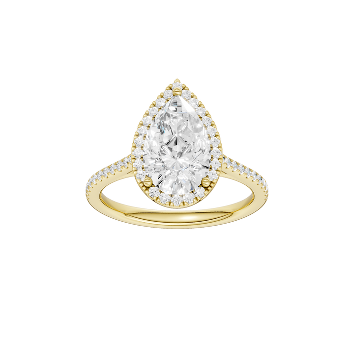 Petite Halo/Cathedral Engagement Ring (Pear) in 14K Yellow Gold – Silvadi Jewelry Aurora CO