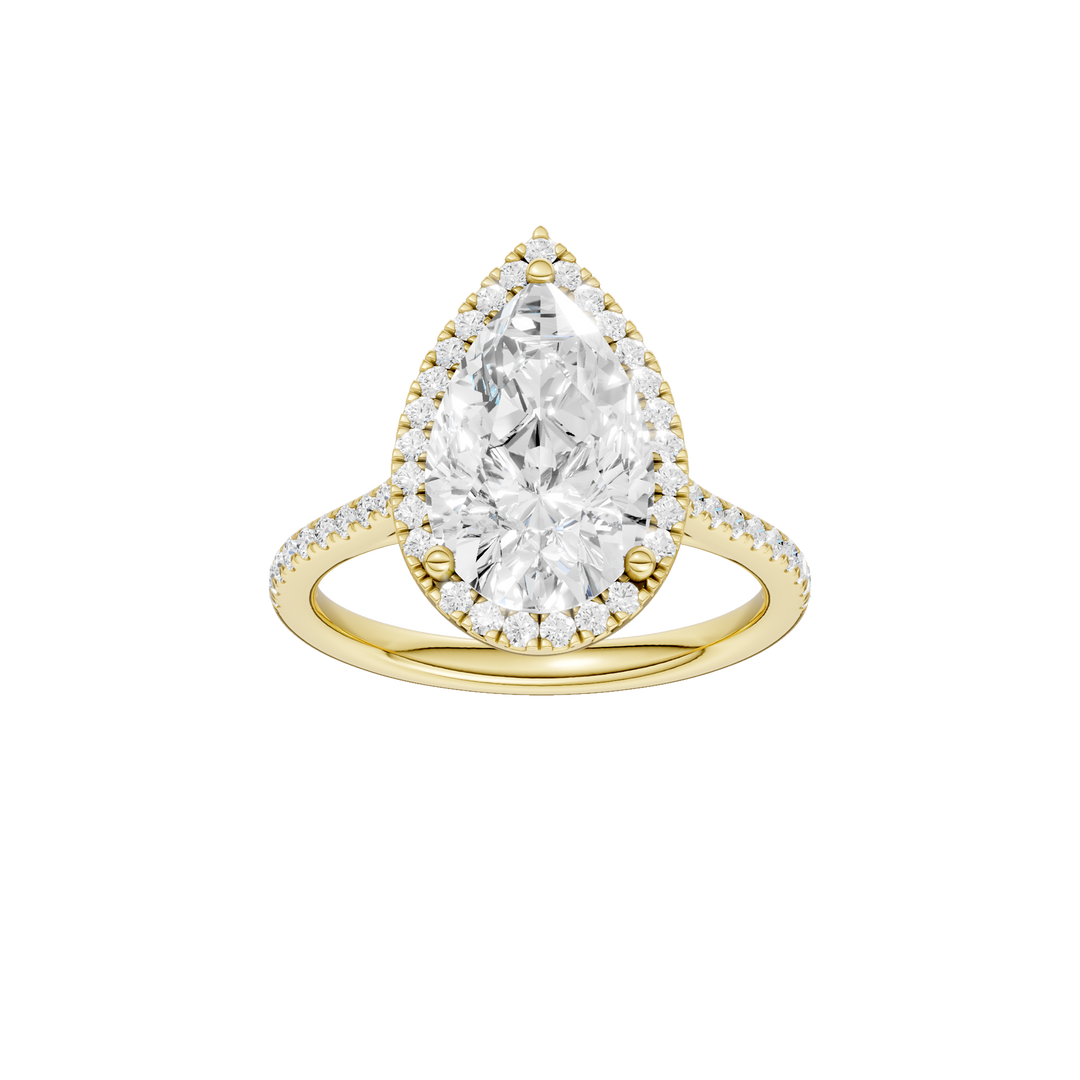 Petite Halo/Cathedral Engagement Ring (Pear) in 14K Yellow Gold – Silvadi Jewelry Aurora CO