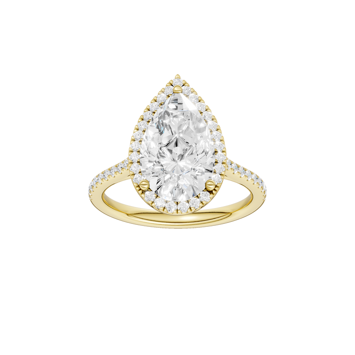 Petite Halo/Cathedral Engagement Ring (Pear) in 14K Yellow Gold – Silvadi Jewelry Aurora CO