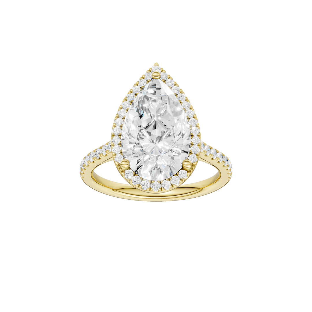 Petite Halo/Cathedral Engagement Ring (Pear) in 14K Yellow Gold – Silvadi Jewelry Aurora CO