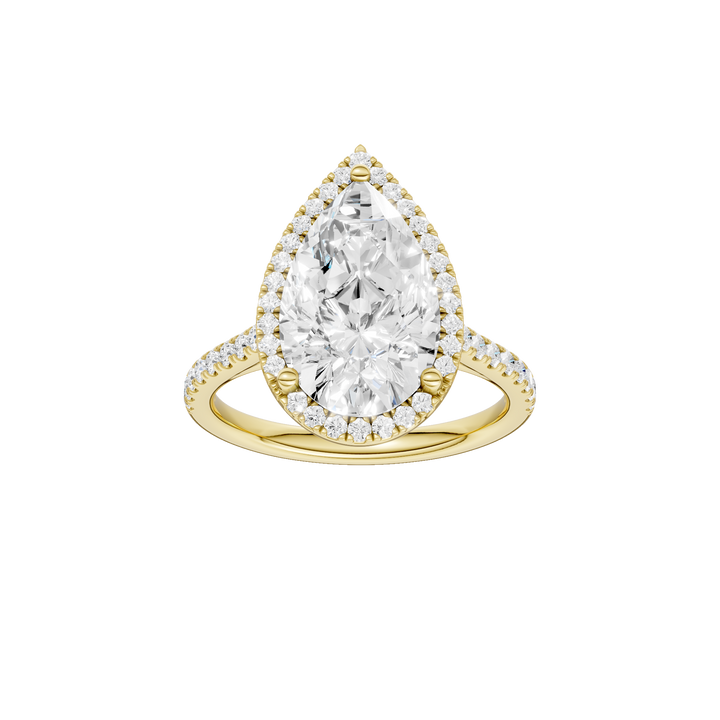 Petite Halo/Cathedral Engagement Ring (Pear) in 14K Yellow Gold – Silvadi Jewelry Aurora CO