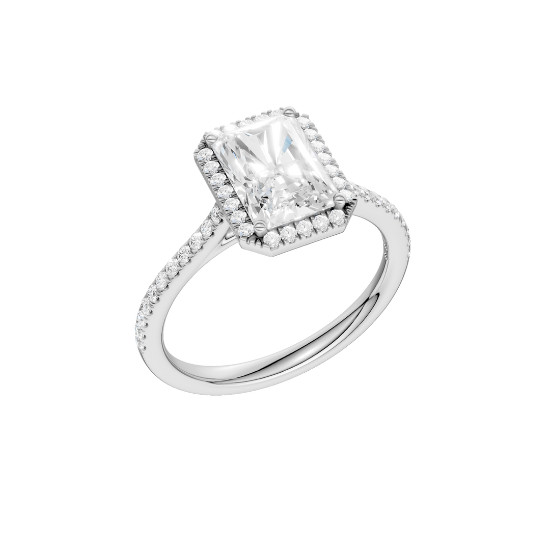 Petite Halo/Cathedral Engagement Ring (Radiant Cut) in 14K White Gold – Silvadi Jewelry Aurora CO