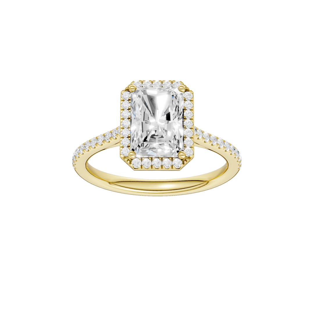 Petite Halo/Cathedral Engagement Ring (Radiant Cut) in 14K Yellow Gold – Silvadi Jewelry Aurora CO