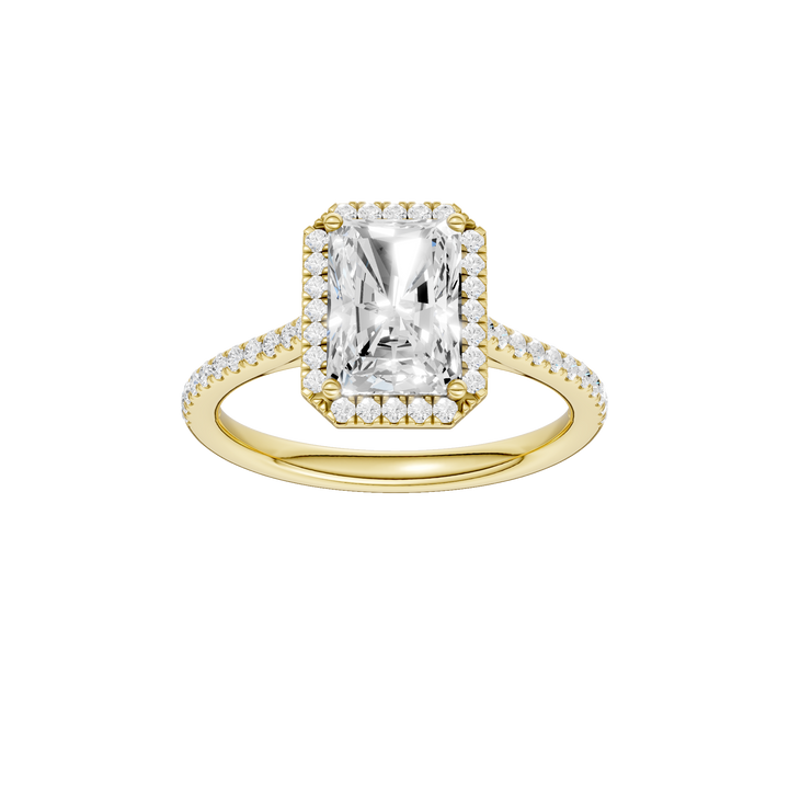 Petite Halo/Cathedral Engagement Ring (Radiant Cut) in 14K Yellow Gold – Silvadi Jewelry Aurora CO