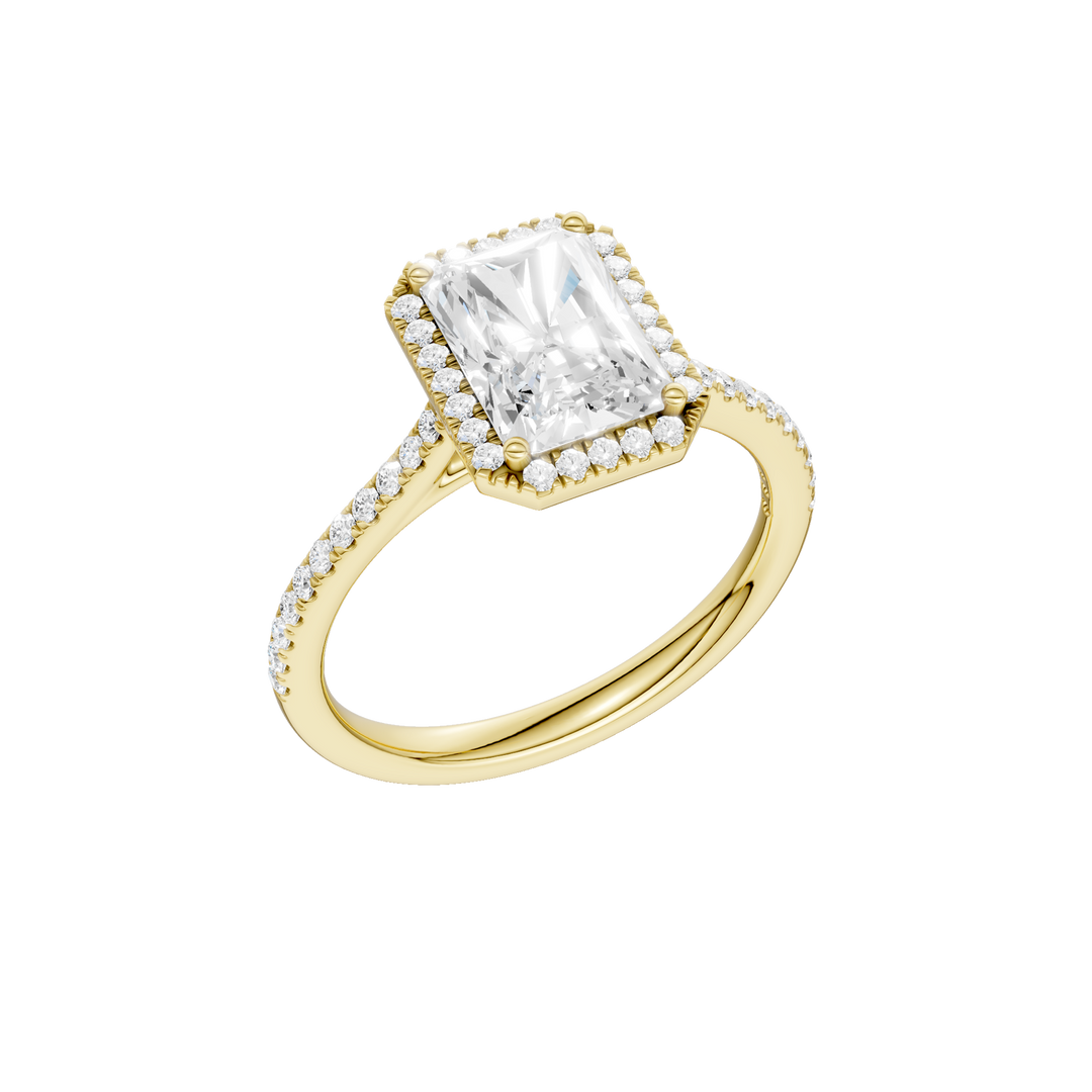 Petite Halo/Cathedral Engagement Ring (Radiant Cut) in 14K Yellow Gold – Silvadi Jewelry Aurora CO