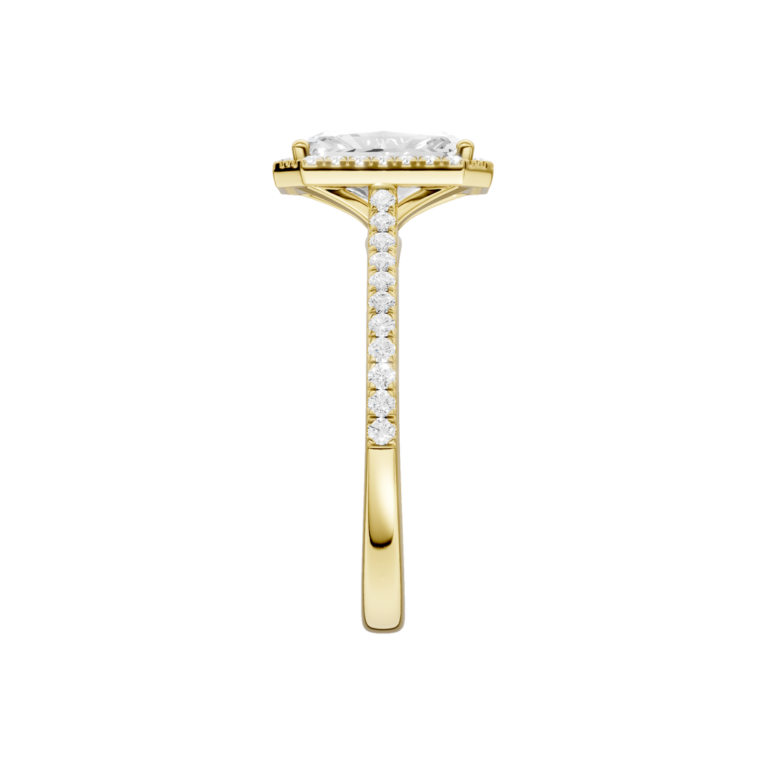 Petite Halo/Cathedral Engagement Ring (Radiant Cut) in 14K Yellow Gold – Silvadi Jewelry Aurora CO