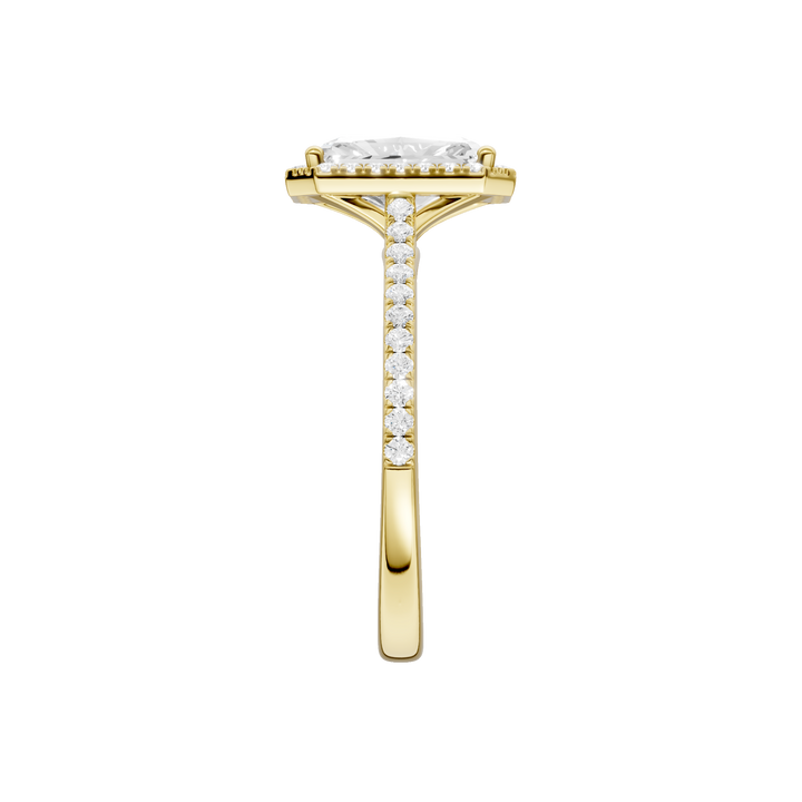 Petite Halo/Cathedral Engagement Ring (Radiant Cut) in 14K Yellow Gold – Silvadi Jewelry Aurora CO
