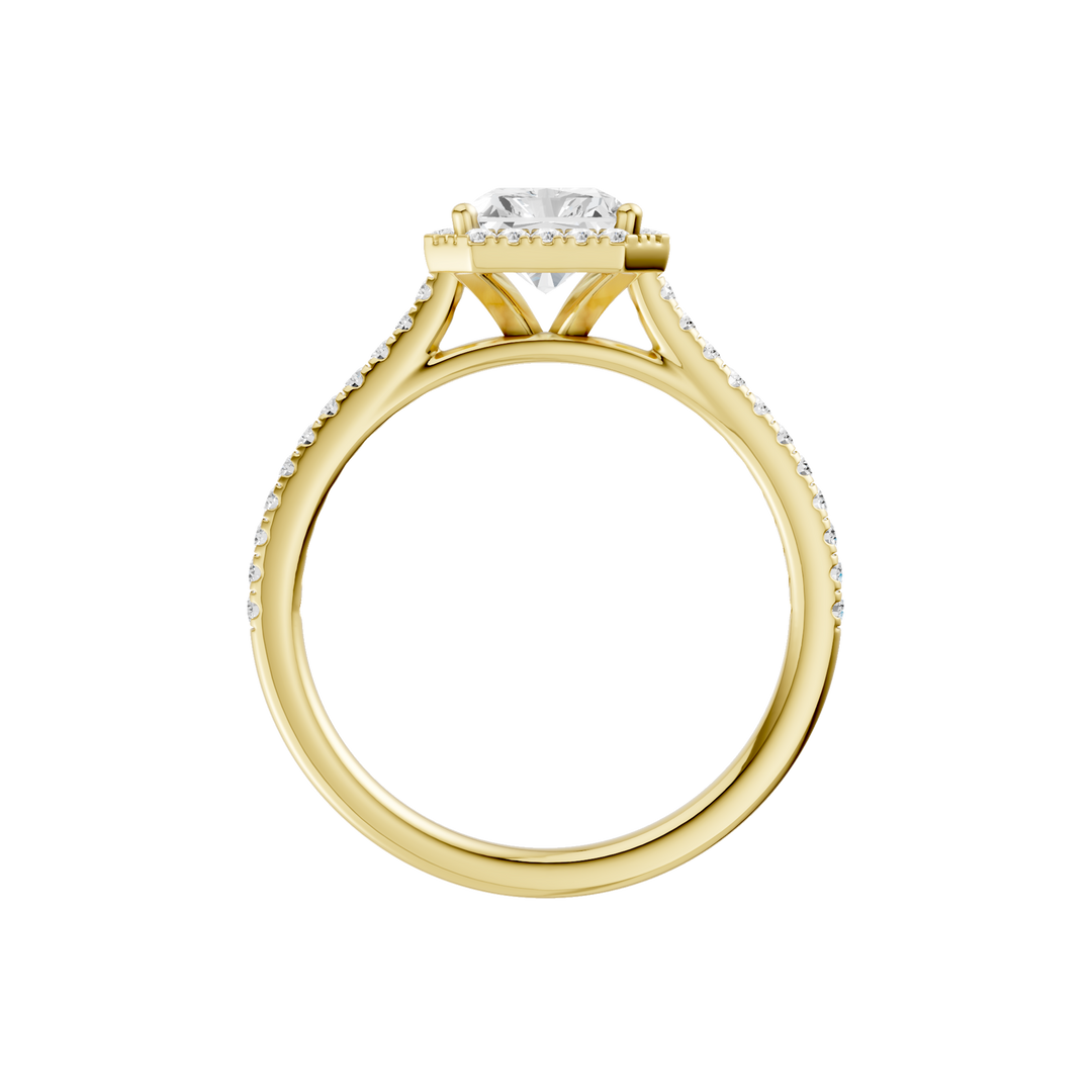 Petite Halo/Cathedral Engagement Ring (Radiant Cut) in 14K Yellow Gold – Silvadi Jewelry Aurora CO