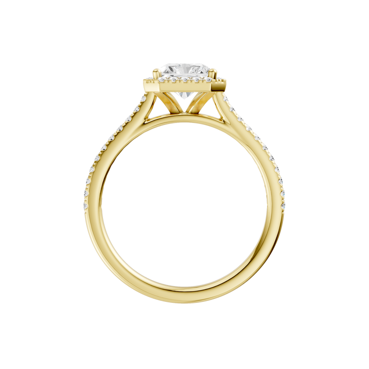 Petite Halo/Cathedral Engagement Ring (Radiant Cut) in 14K Yellow Gold – Silvadi Jewelry Aurora CO