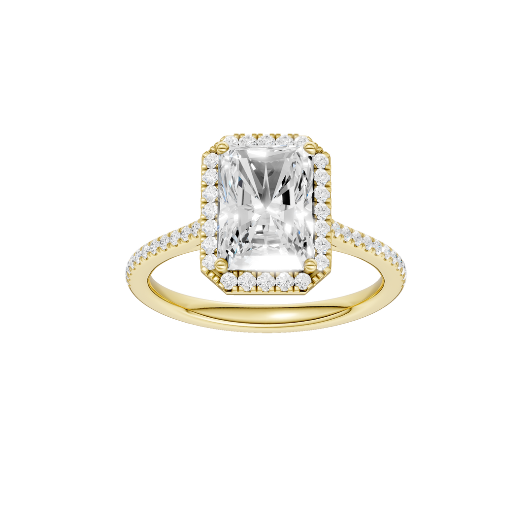 Petite Halo/Cathedral Engagement Ring (Radiant Cut) in 14K Yellow Gold – Silvadi Jewelry Aurora CO