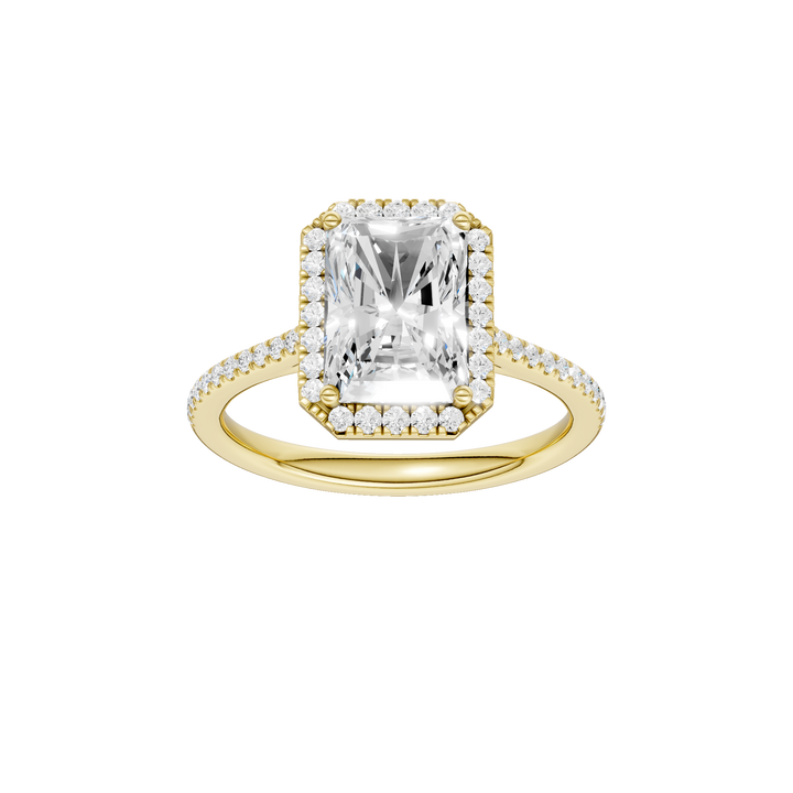 Petite Halo/Cathedral Engagement Ring (Radiant Cut) in 14K Yellow Gold – Silvadi Jewelry Aurora CO