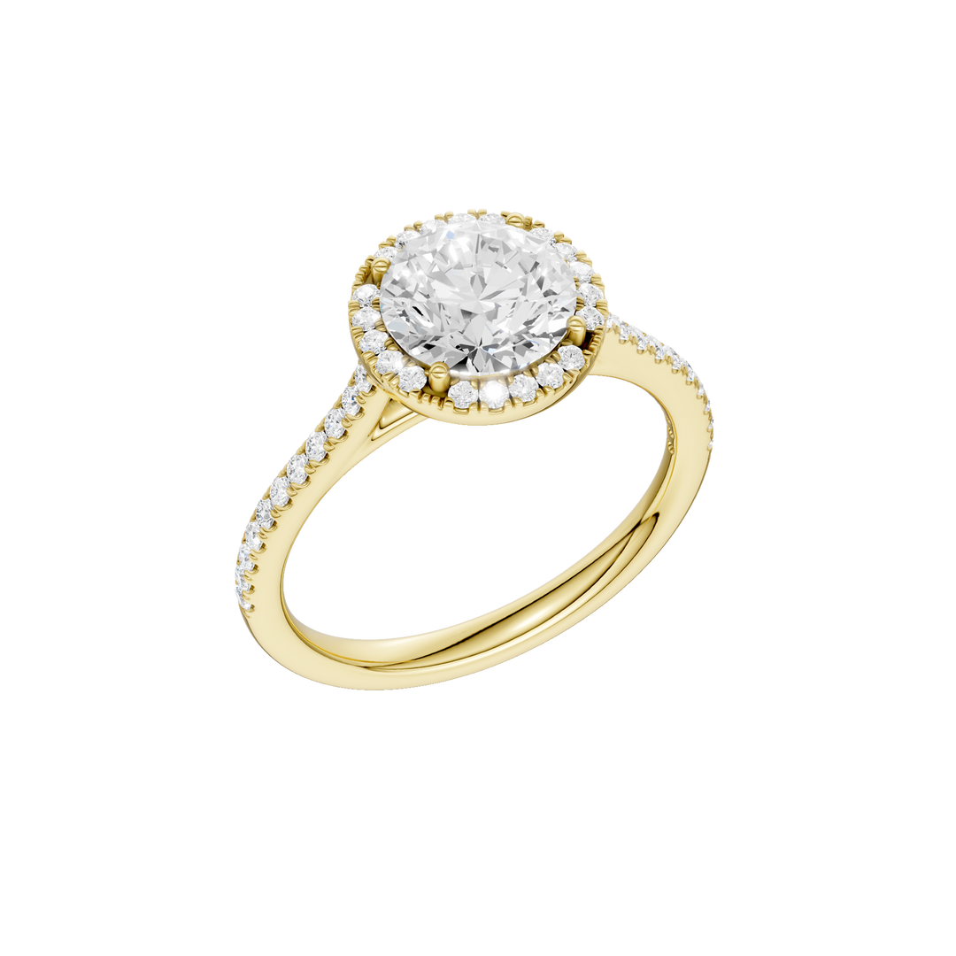 Petite Halo/Cathedral Engagement Ring (Round) in 14K Yellow Gold – Silvadi Jewelry Aurora CO