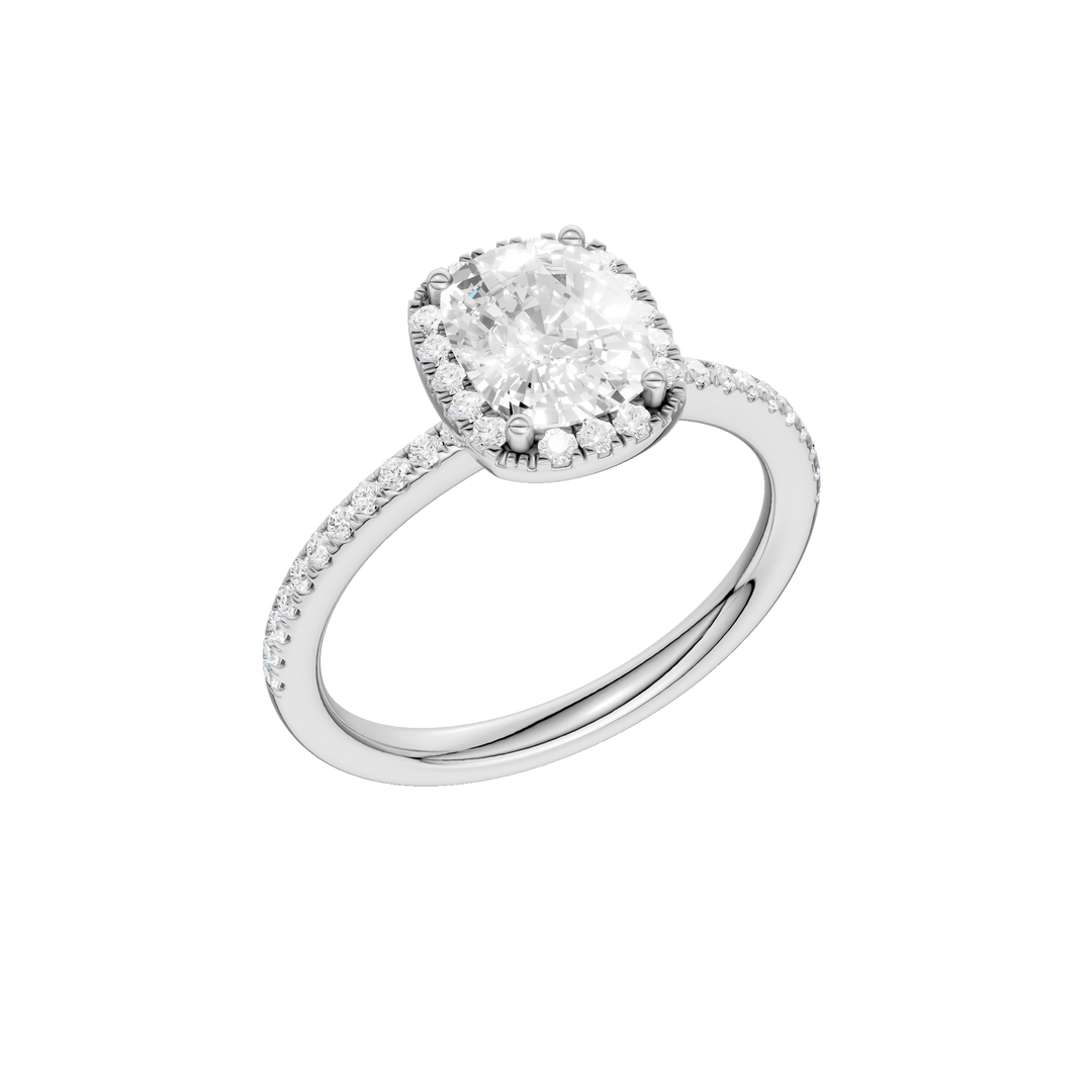 Petite Halo/Peg Head Engagement Ring (Elongated Cushion) in 14K White Gold – Silvadi Jewelry Aurora CO