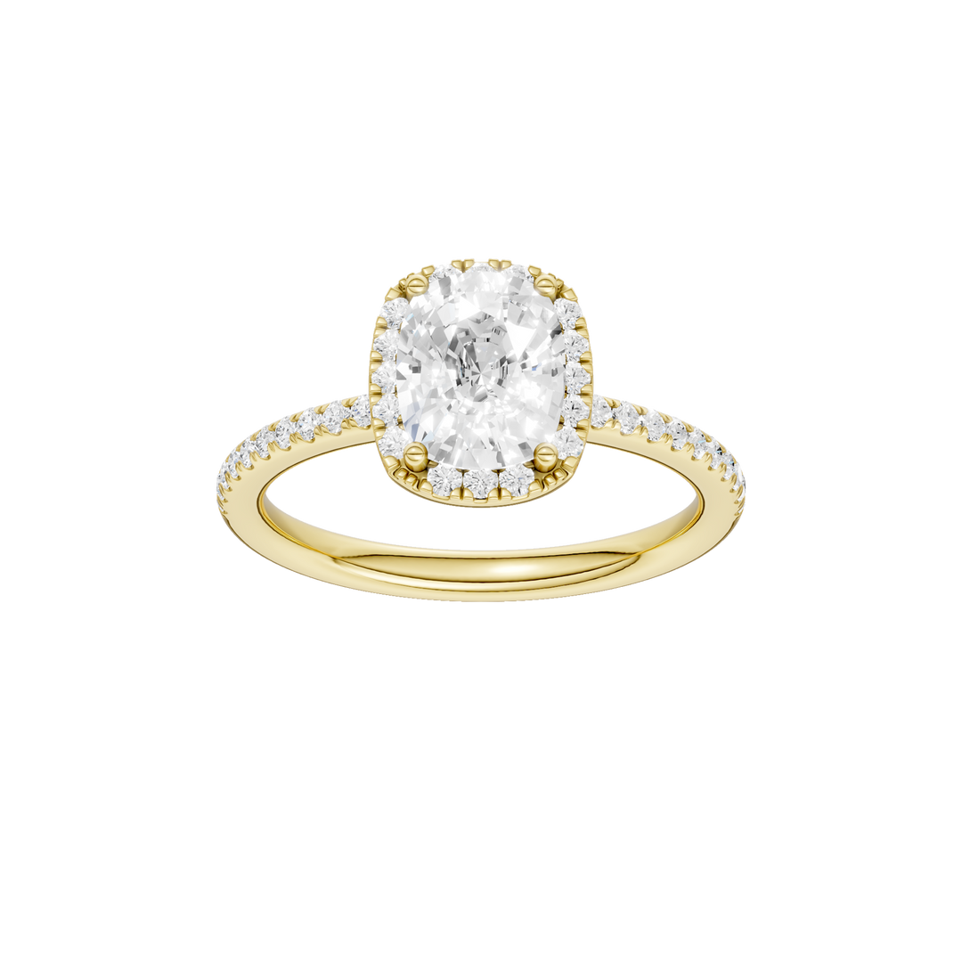Petite Halo/Peg Head Engagement Ring (Elongated Cushion) in 14K Yellow Gold – Silvadi Jewelry Aurora CO